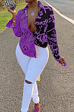Red Women Graffiti Printing Turn-Down Collar Long Sleeve Cardigan Loose Shirts NK057-4