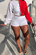 Red Fashion Eyelet Bandage Spliced Long Sleeve Round Neck Fleece Shorts Two-Piece H1682-1