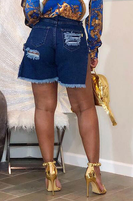 Dark Color Lady Jeans Tassel Shorts NZ948