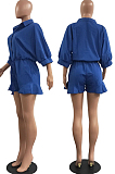 Red Casual Half Sleeve Lapel Collar Single-Breasted Elesticband Ruffle Solid Color Romper Shorts H1685-3