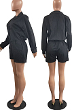 Orange Autumn And Winter Pure Color Long Sleeve Lapel Collar Collcet Waist Elestic Drawsting Romper Shorts H1687-2