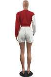 Black Fashion Eyelet Bandage Spliced Long Sleeve Round Neck Fleece Shorts Two-Piece H1682-3