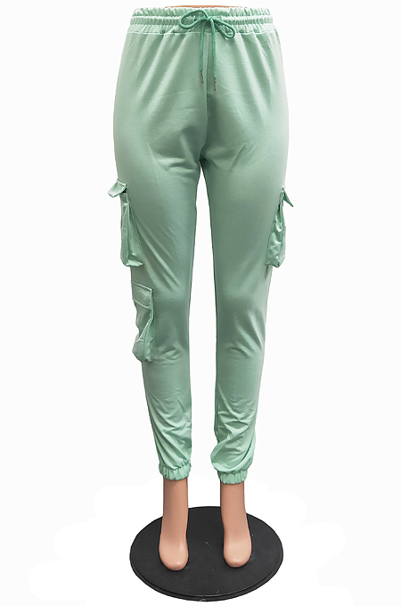 Cream White Casual Pure Color With Pocket Drawsting Ankle Banded Pants H1653-2