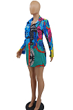 Green Cute Printing Long Sleeve Lapel Neck Single-Breasted Shirts MTY6562