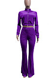Dark Green Women Korea Velvet  Long Sleeve Zipper Spliced Sport Pants Sets NK263-8