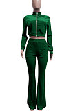 Wine Red Women Korea Velvet  Long Sleeve Zipper Spliced Sport Pants Sets NK263-10