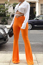 White Wholesal Women Long Sleeve Lapel Neck Backless Tide Shirt Slim Fitting Flared Pants Two-Piece F88389-1