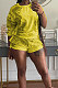 Yellow Women Positioning Printing Casual Long Sleeve Round Collar Blouse Shorts Sets NK257-2