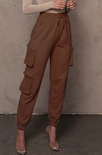 Brown Casual Pure Color With Pocket Drawsting Ankle Banded Pants H1653-1