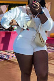 Rose Red Women Roman Cloth Long Sleeve Solid Color Cardigan Sport Casual Shorts Sets NK259-3