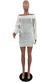 Black Sexy Long Sleeve Off Shoulder Eyelet Bandage Collect Waist Solid Color Mini Hip Dress NYZ6032-2