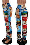 Green Fashion Loose Colorful Cute Patterns Printing Tassel Pants NYZ6031-1
