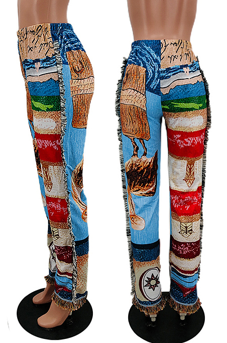 Purple Fashion Loose Colorful Cute Patterns Printing Tassel Pants NYZ6031-3