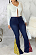 Drak Blue Fashion Spliced Water Washing High Waist Elastic Slim Fitting Jean Flared Pants SMR2395-2
