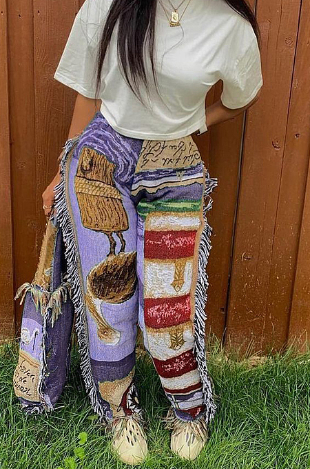 Green Fashion Loose Colorful Cute Patterns Printing Tassel Pants NYZ6031-1