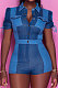 Light Blue Wholesal Spliced Short Sleeve Lapel Neck With Pocket Jean Legging Slim Fitting Romper Shorts BAK0713-1