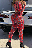 Blue New Printing Long Sleeve Round Neck Banage Strapless High Waist Bodycon Pants Two-Piece NYZ6030-1
