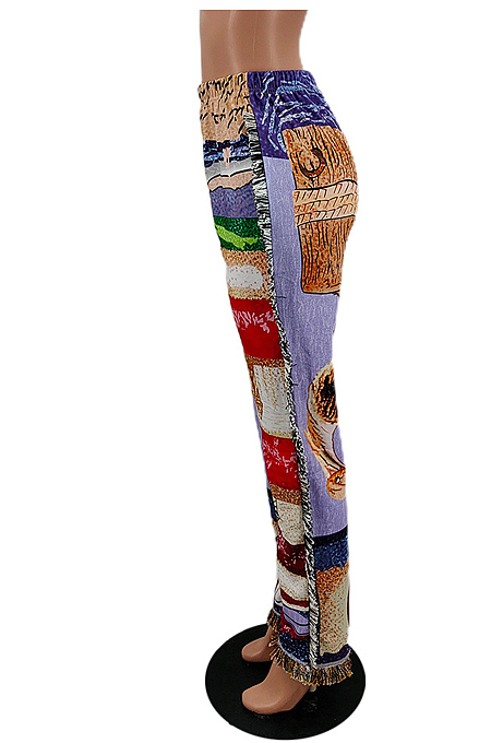 Purple Fashion Loose Colorful Cute Patterns Printing Tassel Pants NYZ6031-3