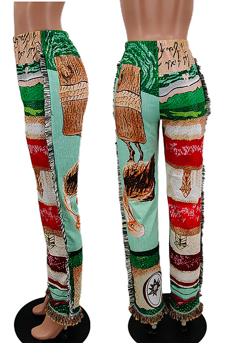 Purple Fashion Loose Colorful Cute Patterns Printing Tassel Pants NYZ6031-3