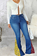 Blue Fashion Spliced Water Washing High Waist Elastic Slim Fitting Jean Flared Pants SMR2395-1