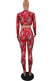 Blue New Printing Long Sleeve Round Neck Banage Strapless High Waist Bodycon Pants Two-Piece NYZ6030-1