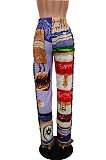 Purple Fashion Loose Colorful Cute Patterns Printing Tassel Pants NYZ6031-3