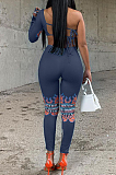 Black Gray Cute Digital Printing One Sleeve Backless Bandage Strapless Tight Pencil Pants Slim Fitting Two-Piece YNS16806-2