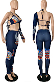 Black Gray Cute Digital Printing One Sleeve Backless Bandage Strapless Tight Pencil Pants Slim Fitting Two-Piece YNS16806-2