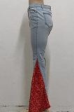Drak Blue Fashion Spliced Water Washing High Waist Elastic Slim Fitting Jean Flared Pants SMR2395-2