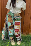 Green Fashion Loose Colorful Cute Patterns Printing Tassel Pants NYZ6031-1