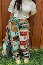 Green Fashion Loose Colorful Cute Patterns Printing Tassel Pants NYZ6031-1