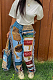 Blue Fashion Loose Colorful Cute Patterns Printing Tassel Pants NYZ6031-2