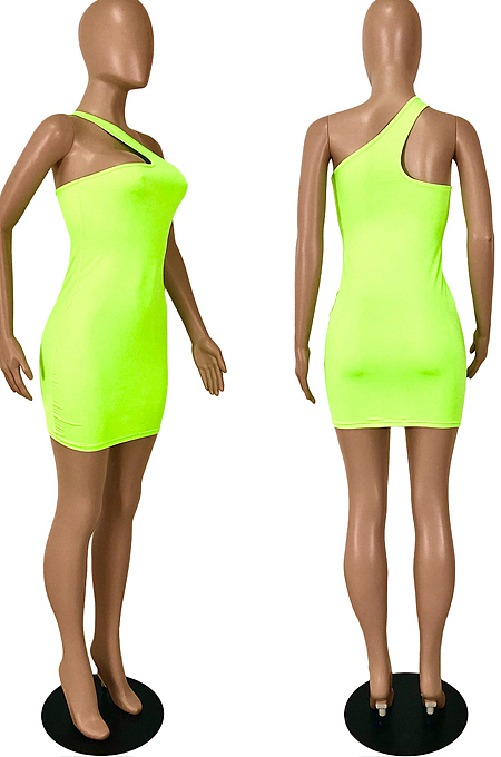 Rose Red Summer Simple Oblique Shoulder Sexy Solid Color Tight Mini Hip Dress YNS16809-5