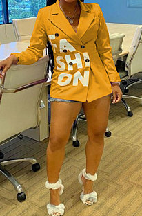 Orange Autumn Winter Long Sleeve Small Suit OL Bodycon Double-Breasted  Jacket AYL88886-2