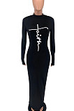 Wine Red Women Long Sleeve Pure Color Sexy Long Dress BYL79000-2