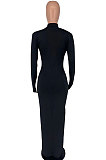 Wine Red Women Long Sleeve Pure Color Sexy Long Dress BYL79000-2