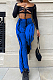 Blue Sexy Autumn Long Sleeve Low-Cut Hollow Out Strapless High Waist Spots Printing Pants Two-Piece BM7209-5