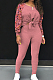 Pink Cotton Blend Splash-Ink Spliced Long Sleeve Round Neck Blouse Tight Pencil Pants Casual Sets BM7217-2