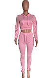 Black Autumn Winter Euramerican Fashion Eyelet Bnadage Solid Color Hollow Out Hoodie Tops Pants Sets HM5496-3
