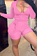 Pink Wholesal New Women Ribber Long Sleeve Deep V Collar Slim Fitting Solid Color Romper Shorts CL6095-2