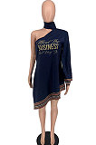 Navy Blue Women Fashion Long Sleeve Sexy Mini Dress BYL78000