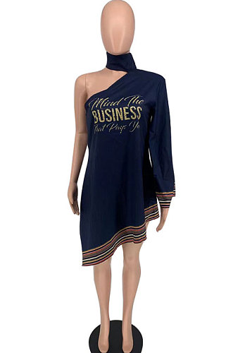 Navy Blue Women Fashion Long Sleeve Sexy Mini Dress BYL78000