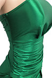 Brown New Euramerican Fashion Pure Color Women Tight One Shoulder Split Mini Dress XZ5273-3