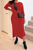 Blue Euramerican Women Solid Color Seven Points Sleeve Irregular Lower Hem Midi Dress AYQ08019-3