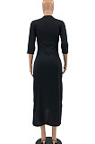 Wine Red Euramerican Women Solid Color Seven Points Sleeve Irregular Lower Hem Midi Dress AYQ08019-2