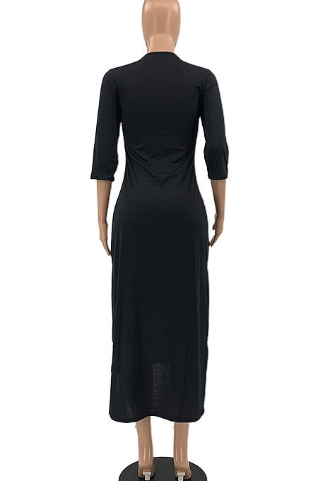 Wine Red Euramerican Women Solid Color Seven Points Sleeve Irregular Lower Hem Midi Dress AYQ08019-2