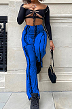 Orange Sexy Autumn Long Sleeve Low-Cut Hollow Out Strapless High Waist Spots Printing Pants Two-Piece BM7209-2