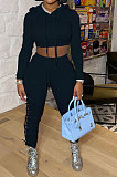 Gray Autumn Winter Euramerican Fashion Eyelet Bnadage Solid Color Hollow Out Hoodie Tops Pants Sets HM5496-2