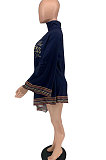 Navy Blue Women Fashion Long Sleeve Sexy Mini Dress BYL78000