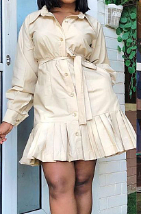 Apricot Fashion Autumn Long Sleeve Lapel Neck Single-Breasted Shorts Beltband  Swing Shirt Dress JC7068-2